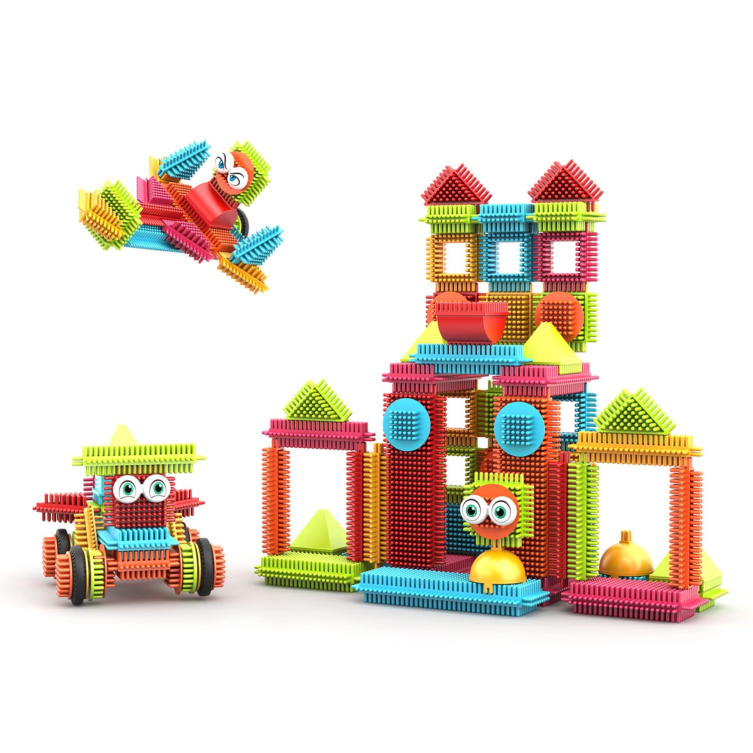 Contixo 144 pcs Bristle Shape 3D STEM Building Toys, Construction Learning Stacking Educational Block, Creativity Beyond Imagination, Inspirational, Safe & Durable, Recreational Toy for Kids Ages 3-8
