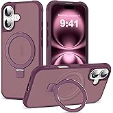 SKYLMW Compatible with iPhone 16 Case with Invisible Magnetic O-Ring Stand Military-Grade Translucent Case for iPhone 16 6.1" [Compatible with Mag-Safe][Great Grip Feeling], Wine Red
