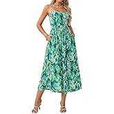 GRACE KARIN Summer Wedding Guest Dresses for Women 2026, Spaghetti Strap Beach Boho Maxi Dress,Flowy Floral Dress with Pocket