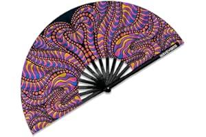 Ravevibes 13" Large Rave Fan Folding Hand Fan, Bamboo Festival Clack Fan Foldable UV Glow Edm Fans For Rave Outfits Accessories Performance Dance Party For Men Women, Crown