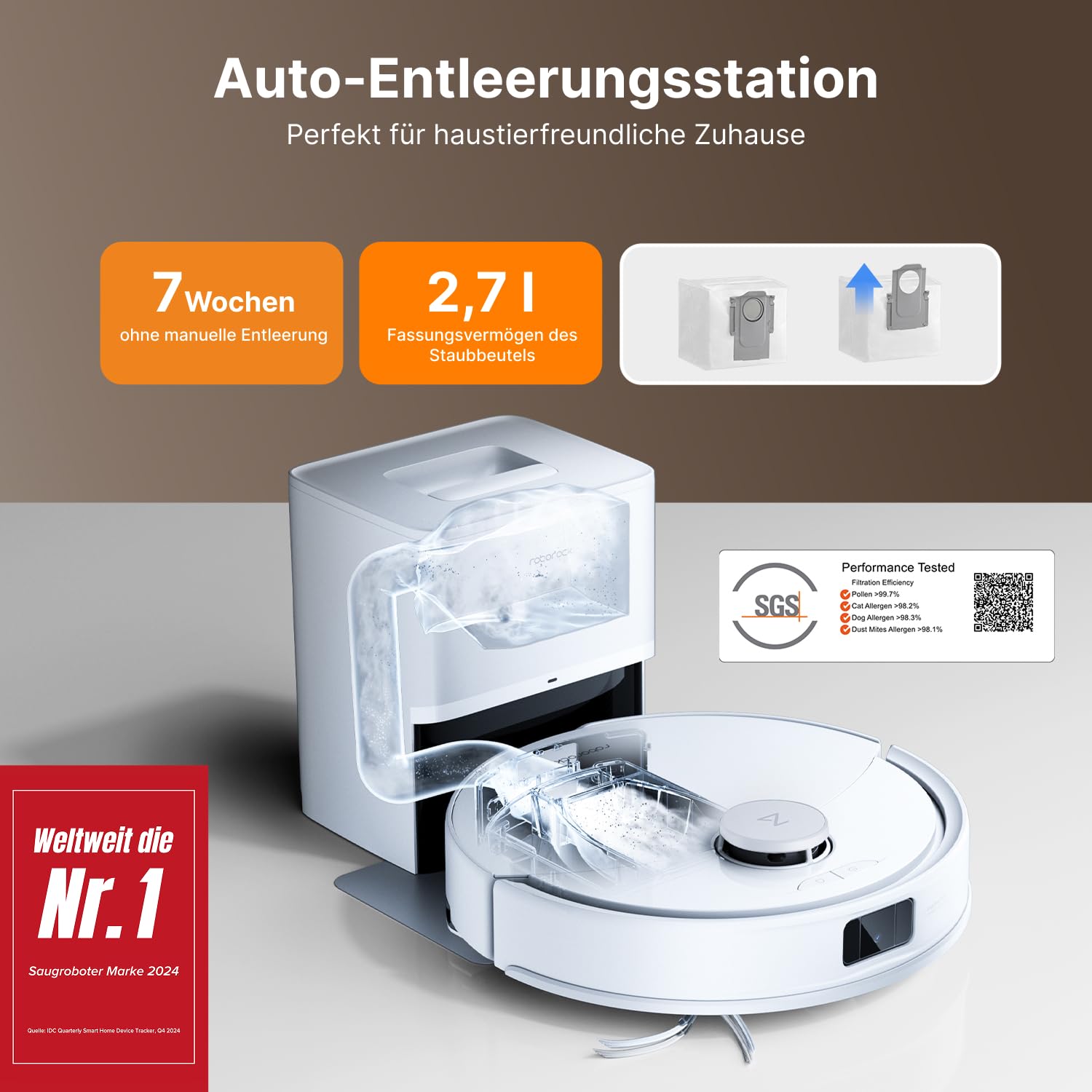roborock Q10 X5+ Saugroboter mit Wischfunktion, Auto-Entleerungsstation für 7 Wochen,10000 Pa Saugkraft, Dual Anti-Tangle System, intelligente Hindernisvermeidung, PreciSense-LiDAR Navigation, Weiß 2