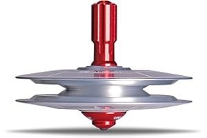 PLEXITY LABS UFO Tops - Height 611 | Metal Spinning Top | Inspired by The 1986 Soviet Union UFO Incident | Cosmic Silver Aluminum UFO Body and Fireball Red Power Core™