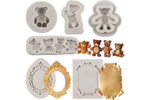 Sijiangmold Bear Silicone Fondant Molds Vintage Frame Cupcake Fondant Mold for Cupcake Topper Cake Decorating Candy Polymer C