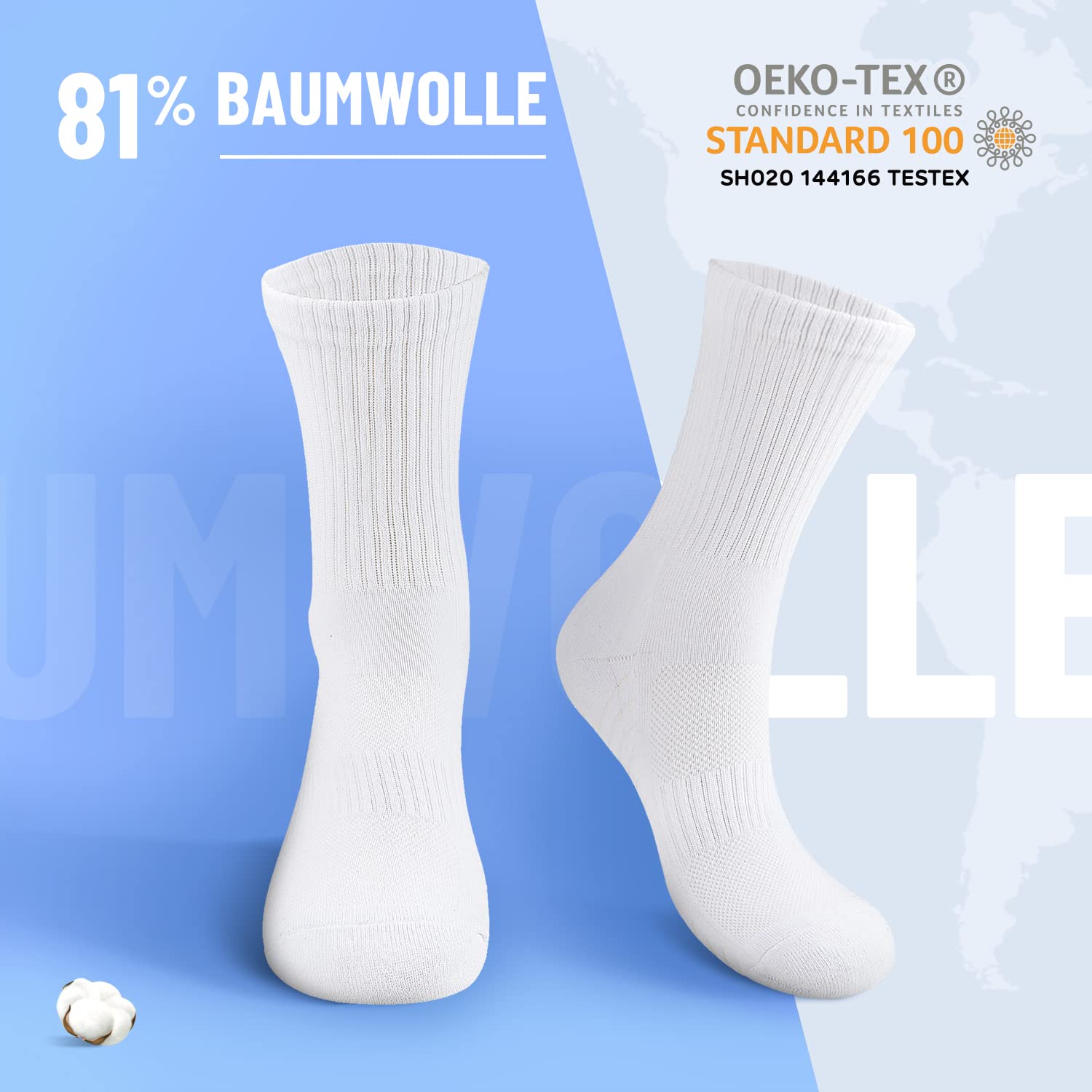 TUUHAW Socken Damen 39-42 Tennissocken Damen 6 Paar Sportsocken Herren Activewear Crew-Socken für Damen Baumwollsocken Laufsocken Wandersocken Atmungaktive Strümpfe,Weiß 39-42 3