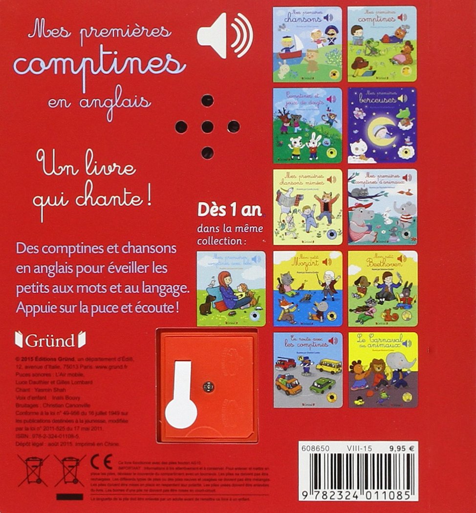 Amazon Com Mes Premieres Comptines En Anglais Livre Sonore Avec 6 Puces Des 1 An Mes Premiers Livres Sonores French Edition Cordier Severine Books
