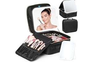 Luxspire Makeup Case with Detachable Lighted Mirror, Travel Makeup Bag Portable Makeup Train Case for Women, Professional Cos