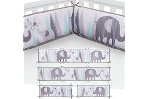 AZOPESY 4Pcs Breathable Mesh Liner Cushioned Pads, Cozy Padding for Sides Padded Covers, Cushioned Design Protective Liner, 4 Sides Padding Set, Nursery & Home, Cute Elephant Style