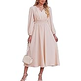 Kormei Women's Fall Maxi Dress Long Sleeve V Neck Casual Flowy A Line Cocktail Party Wedding Guest Dresses