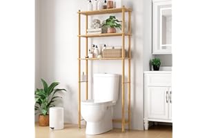 Kitsure Over The Toilet Shelf - 3-Tier Bamboo Bathroom Organizers and Storage with Paper Holder, Over Toilet Bathroom Organizer with Wall Anchor for Balcony, Laundry, Natural, 3 Tiers (63" H)