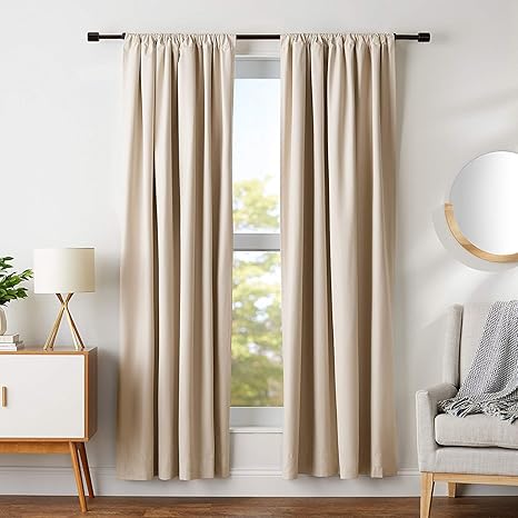 Buy Room Darkening Blackout Curtain With Tie Backs Beige 7ft By