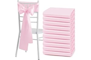 Counfeisly 10 Pcs Pink Satin Chair Sashes Bows Universal Chair Cover for Wedding Reception Events Banquets Party, Hotel Event Decorations, 6 x 108 inch