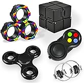 Dr.Kbder 5Pcs Fidget Toys Adults Set, Autism Sensory Pack with figette Cube Magnetic Rings Pad ADHD Stress Relief for Kids Te