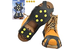 Sfee Ice Cleats for Boots Shoes, Snow Grips Cleats for Ice and Snow Anti-Slip Rubber Traction Cleats for Walking on Snow and Ice 10 Steel Studs Crampons for Hiking, Walking, Climbing, Jogging
