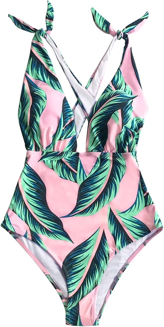 Women's OnePiece Swimsuit Deep VNeck Sexy Criss Cross Back Swimsuit