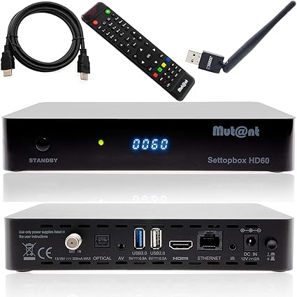 Anadol Mutant HD60 4K UHD 2160p E2 Linux 1xDVB-S2X Sat Receiver inkl WiFi Stick [vorprogrammiert für Astra & Hotbird]