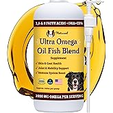 Natural Dog Company Ultra Omega Oil for Dogs a 2000 MG Omega 3, 6, 9 with Salmon, Pollock & Flaxseed Oil, EPA & DHA, Dog Supp