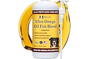 Natural Dog Company Ultra Omega Oil for Dogs a 2000 MG Omega 3, 6, 9 with Salmon, Pollock & Flaxseed Oil, EPA & DHA, Dog Supplement for Skin, Coat, Joints, Allergy & Itch Relief, Dog Fish Oil 16oz