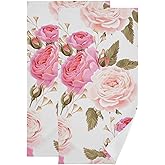 Flower Hand Towels for Bathroom Set of 2, 14" x 28" Pink Blossom Floral with Green Leaves Bath Towels Soft Absorbent Decorative Fingertip Towels Home Hotel Spa Gym Face Towels Kitchen Tea Dish Towels