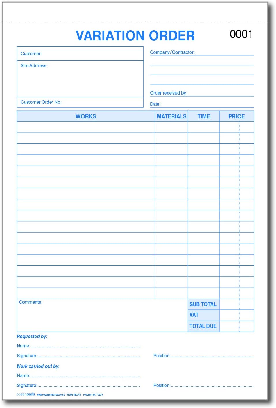 Variation of Order Book for Project Alterations, Ideal for Builders Plumbers, Carpenters - Image 3