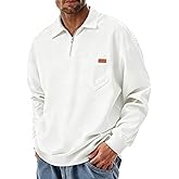 Yousify Men's Long Sleeve Polo Shirts Quarter Zip Casual Lightweight Cotton Pullover Top