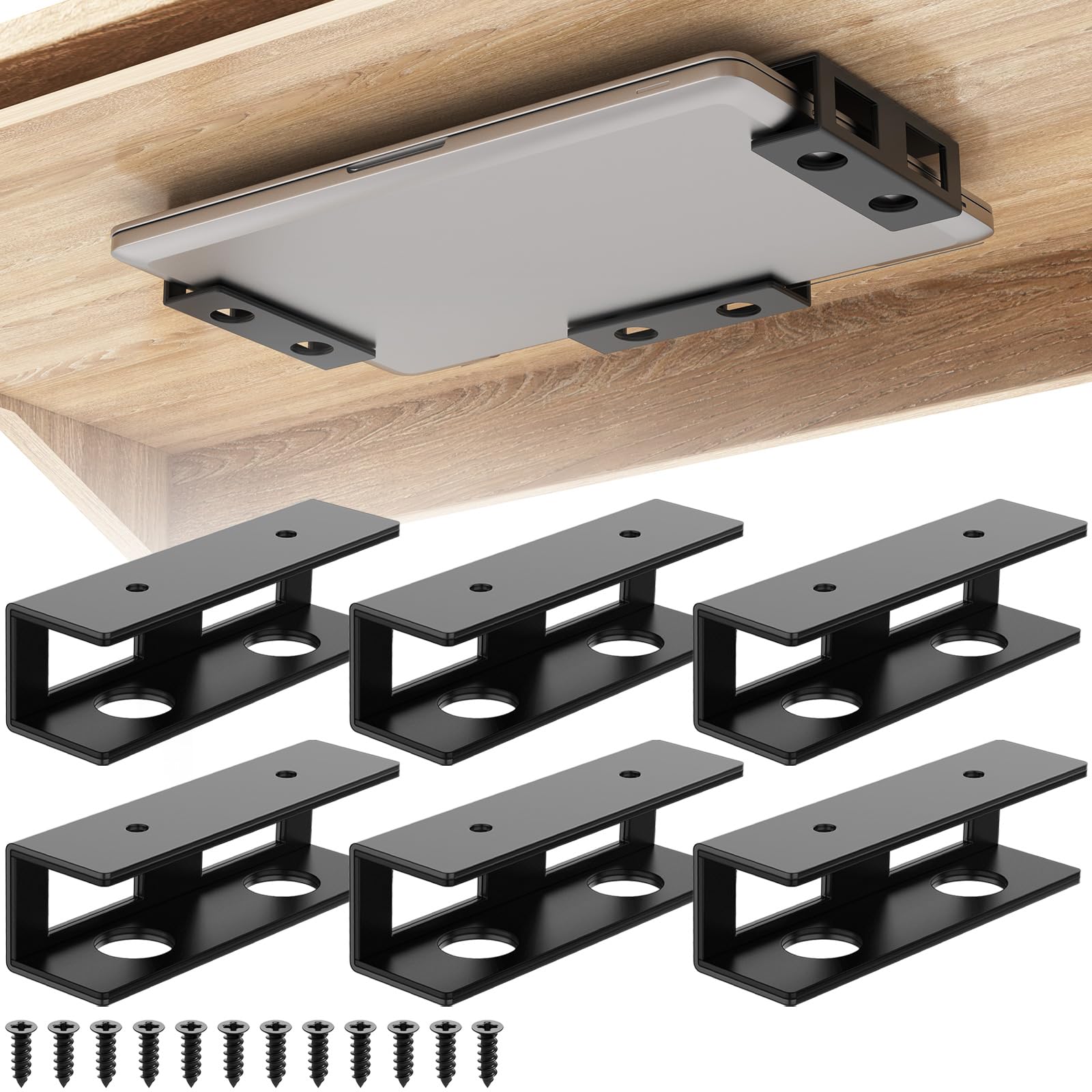 Photo 1 of IRENPORU 6 PCS Under Desk Laptop Mount with Anti-Scratch Silicone Pad Under Desk Holder Mount Shelf for Laptop Keyboard Storage?2 Pack?