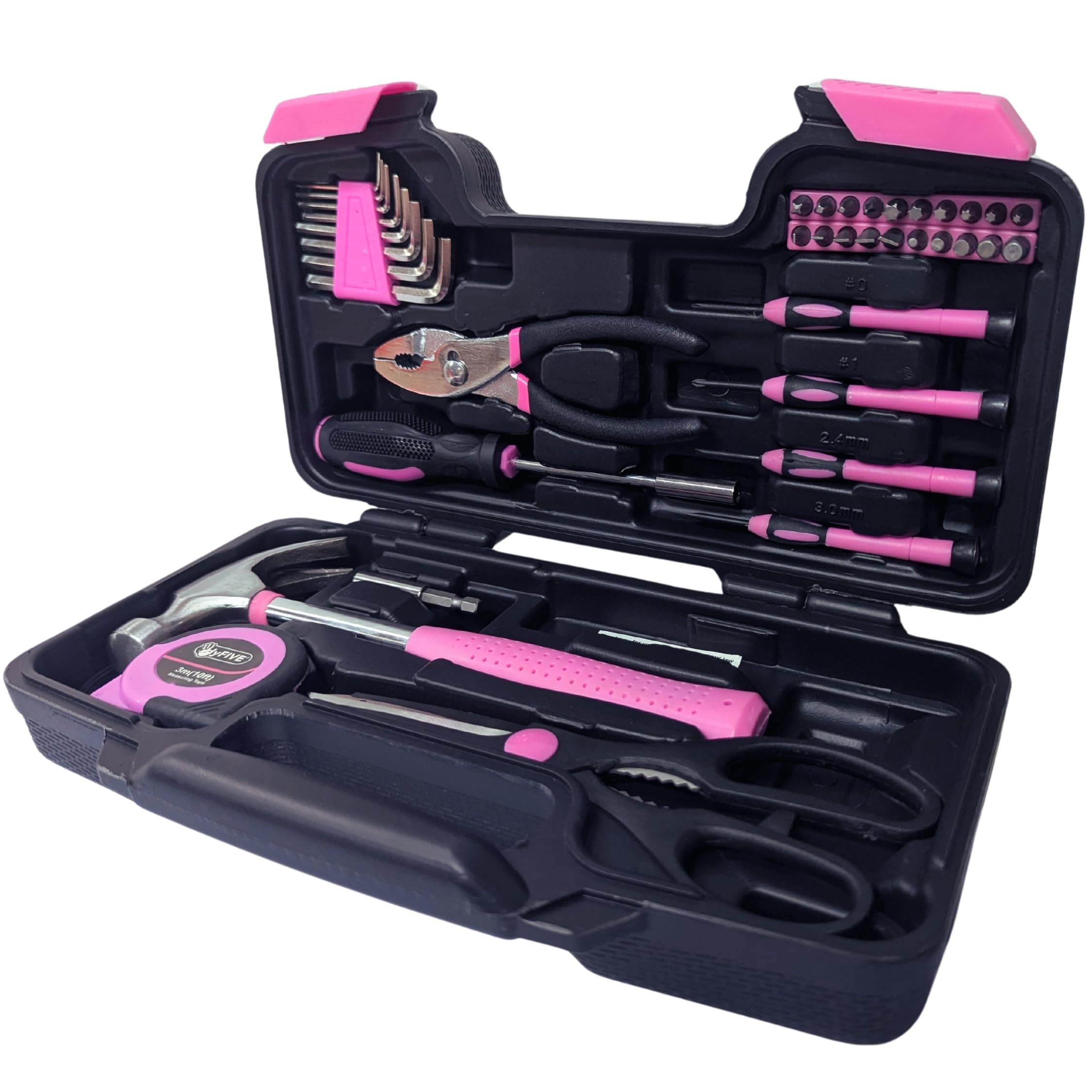 Pink Tool Kit Set Toolbox 38pc in Sturdy Carry Case Hand Tool Box with Screwdriver Set, Hammer, Pliers and More for Home and Office DIY Repair