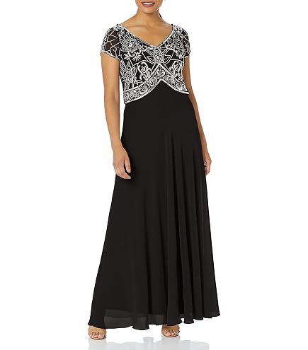 j kara beaded cocktail dress Women's 3/4 Floral Pop Over Gown Dress, Black/Gun, 8 : Clothing, Shoes & Jewelry Available Sizes:3X-Large (52-54)