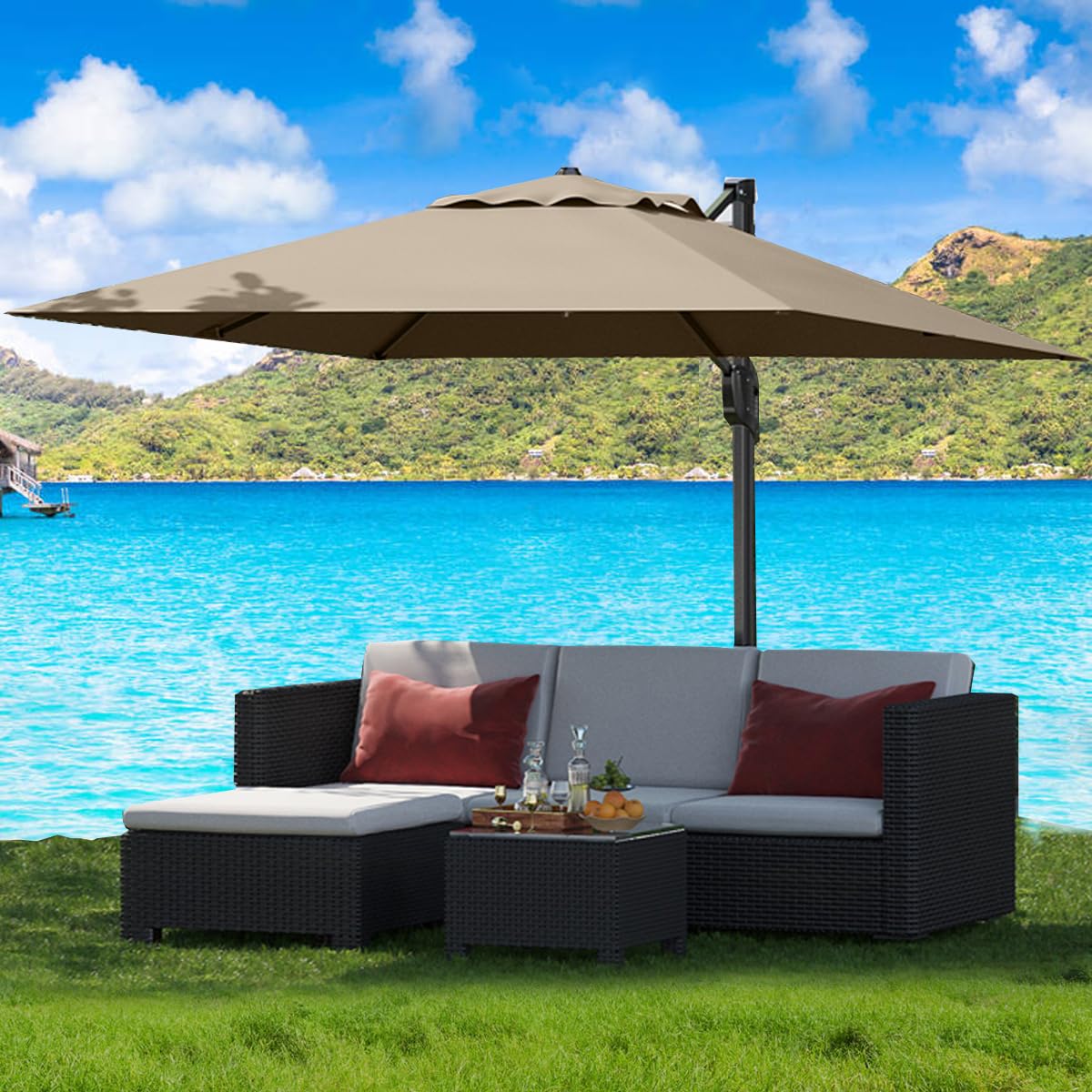 Photo 1 of ** FACTORY SEALED **  SOLD AS IS, NO REFUND/RETURN**
GarveeLife Large Cantilever Patio Umbrella, 10 ft X 10 ft Heavy Duty Aluminum Cantilever Offset Outdoor Umbrella with 360-Degree Rotation for Backyard, Deck, Pool, Tan