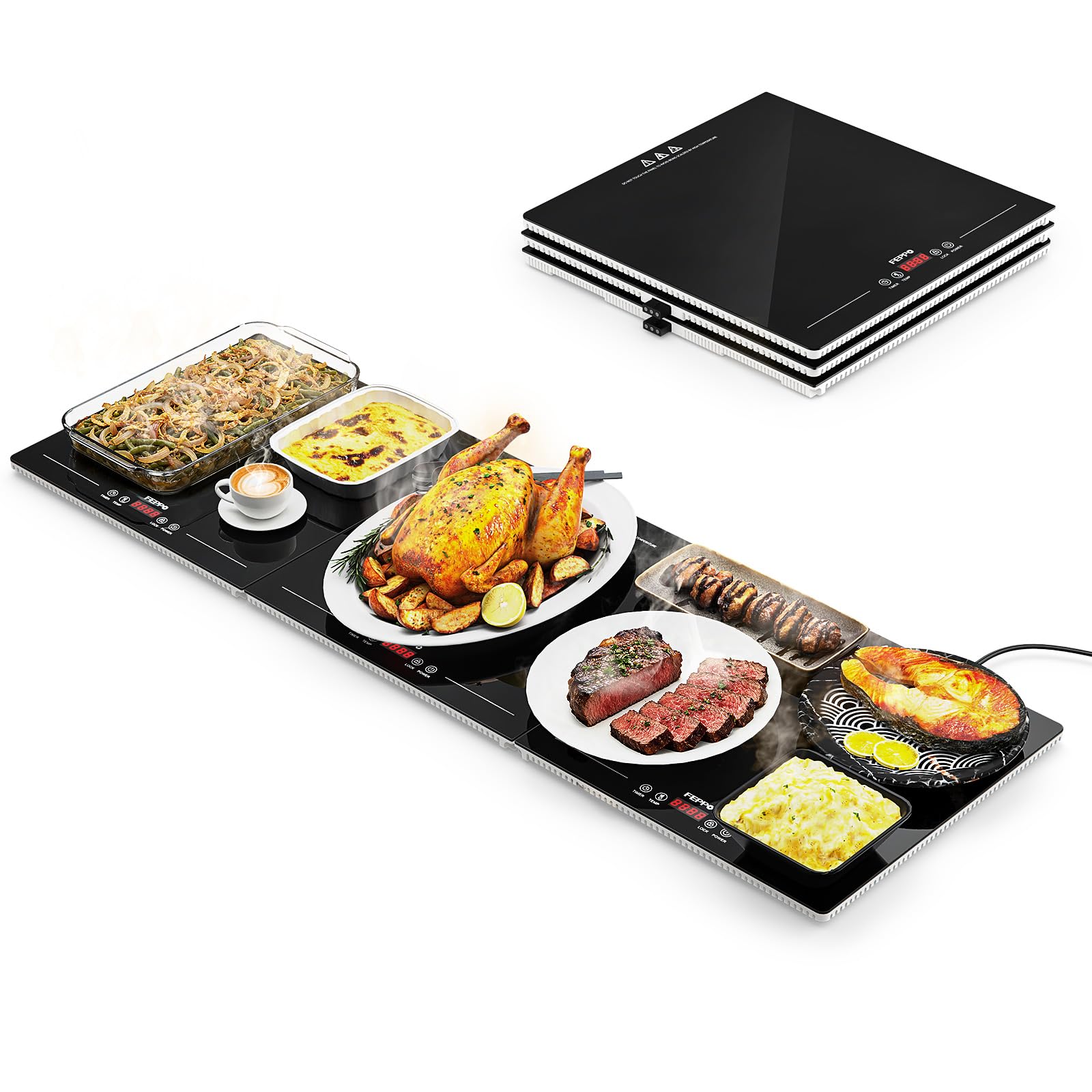 Photo 1 of FEPPO Warming Trays for Buffets Party, Extra-Long 47"x15" 3-in-1 Modular Food Warmer with Independent Temp & Timer Control, Glass Food Warming Mat, Ideal for Catering & Gatherings