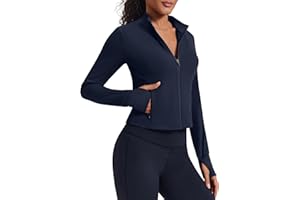 PINSPARK Women Cropped Workout Jackets Full Zip Slim Fit Athletic Jackets Thumb Holes Running Jacket with Zipper Pockets