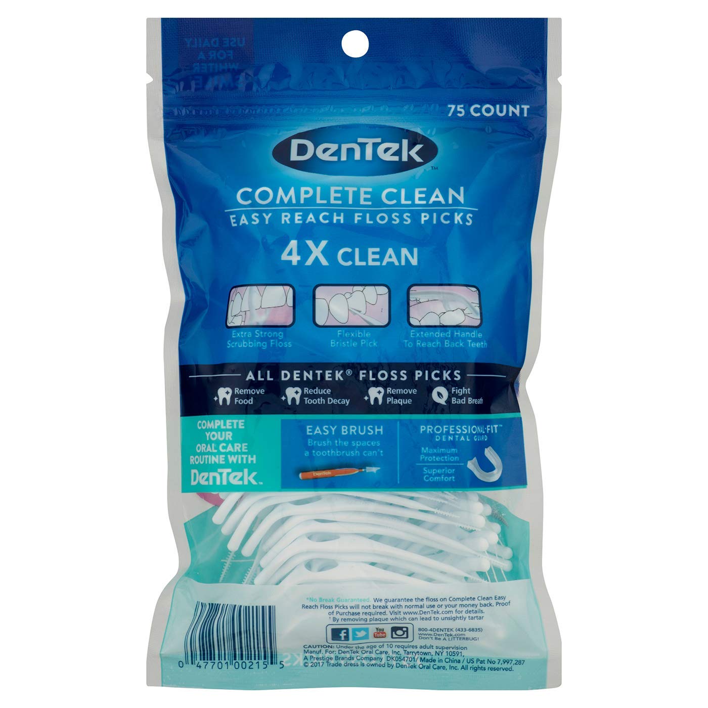 DenTek Complete Clean Floss Picks | Removes Food & Plaque | 75 Count | 2 Pack : Beauty