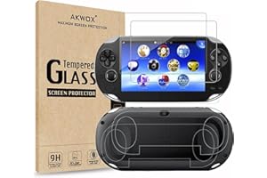 AKWOX 2 Front+2 Back Covers Screen Protectors Compatible with Sony PlayStation Vita 1000, (4-Pack) 9H Tempered Glass Front Screen Protector and HD Clear PET Back Screen Protective Film