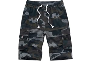 ELETOP Men's Cargo Shorts Casual Cotton Elastic Waist Work Shorts Drawstring Big Tall Classic Stretch Shorts