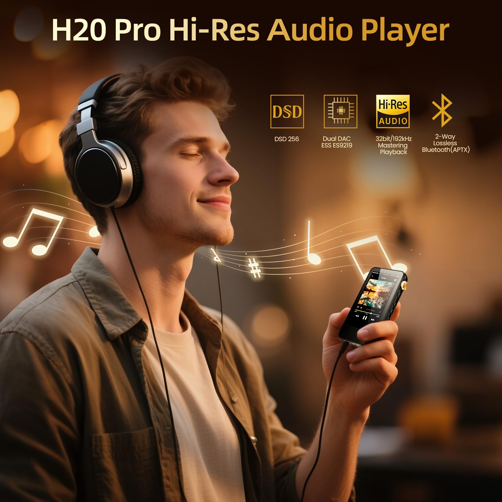 H20 Pro Hi-Res MP3 Player with Bluetooth, Dual DAC, 3.2