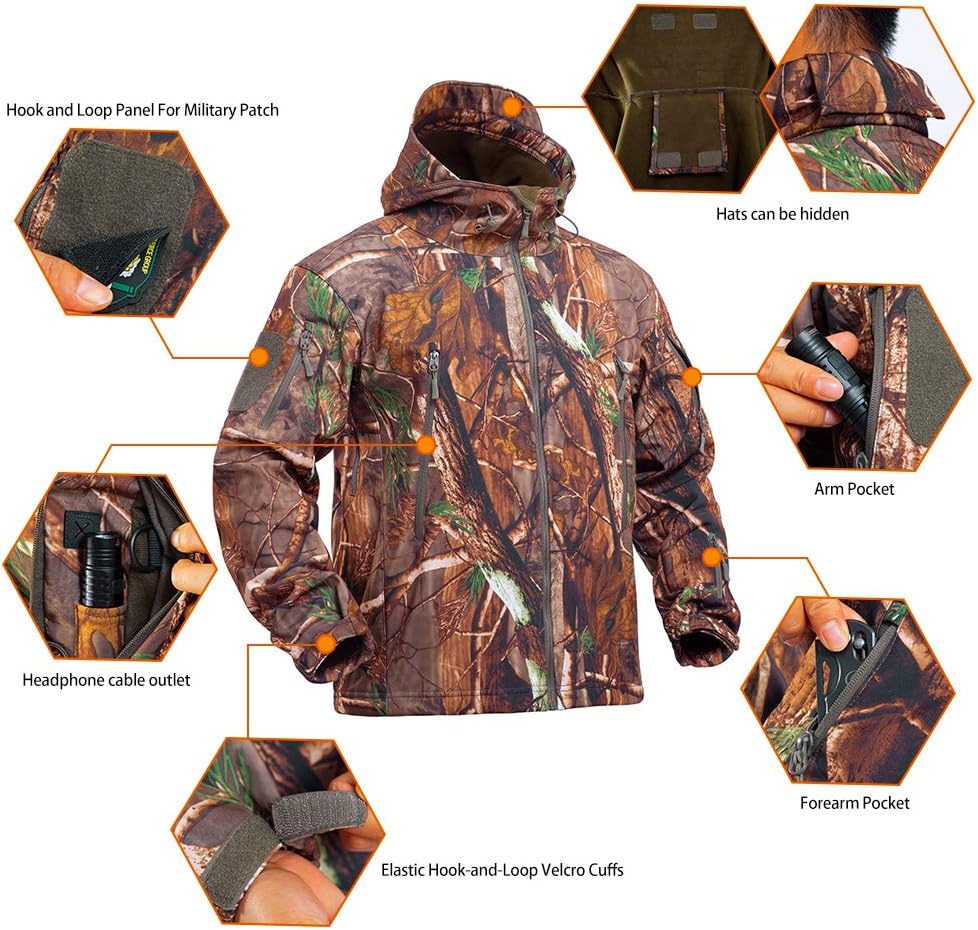 YEVHEV Hunting Gear Suit for Men Camouflage Hunting Hoodie Jacket Windproof Real-Tree Camo : Clothing