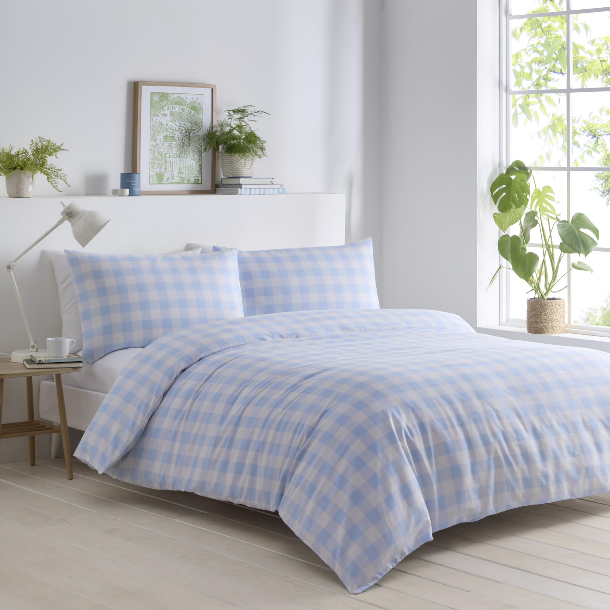 Portfolio Home Gingham Check Blue Super King Soft Easy Care Bed Linen Bedding Duvet Cover Quilt Set With Pillow Cases
