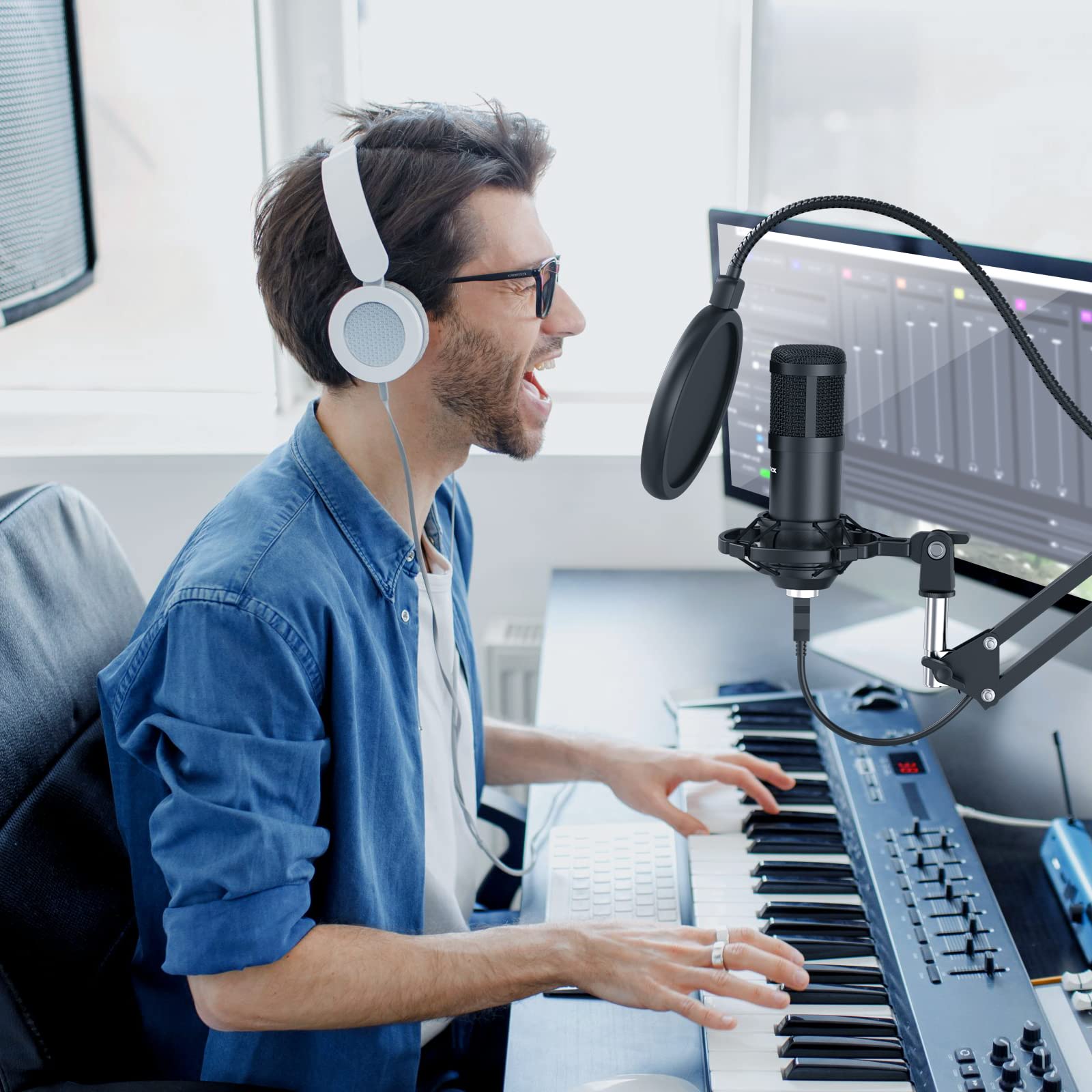 SUDOTACK USB Gaming Mikrofon, Professionelles Mikrofon PC Kondensator mit Arm, Popfilter, Mikrofonspinne für Podcasting, Streaming, Aufnahme, YouTube, Twitch, Home Studio, Voice-Off 5