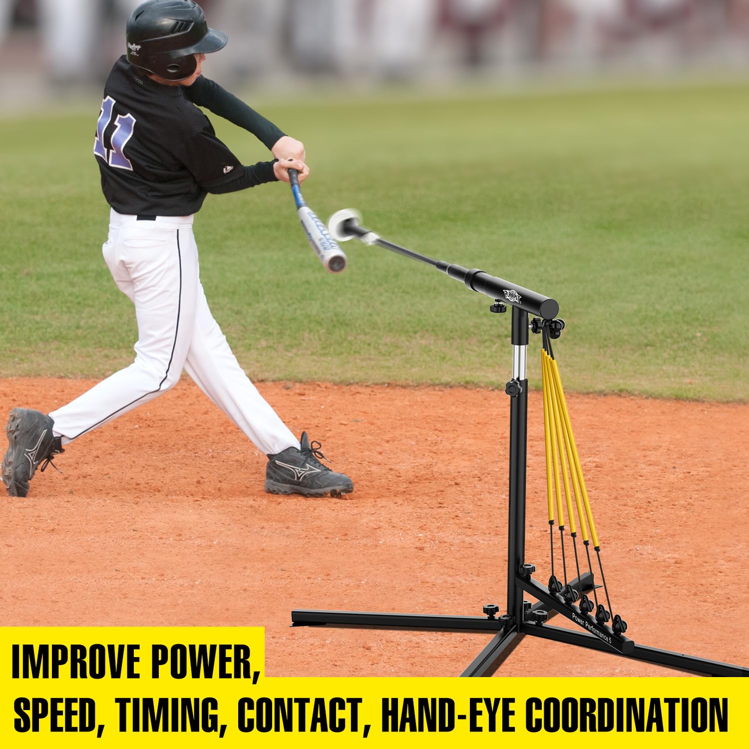 PLAYAPUT Baseball Softball Swing Trainer with 5 Power Bands,Auto Reset Baseball Training Equipment,Baseball Hitting Trainer,Height Adjustable 31-47 inches Softball Swing Trainer Improve Power,Speed