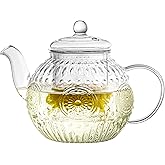 Bandesun Vintage Glass Teapot, Tea Kettle with Removable Infuser 32OZ/1000ml, Borosilicate Glass Pot -Stovetop Safe, Blooming & Loose Leaf Tea Maker Set