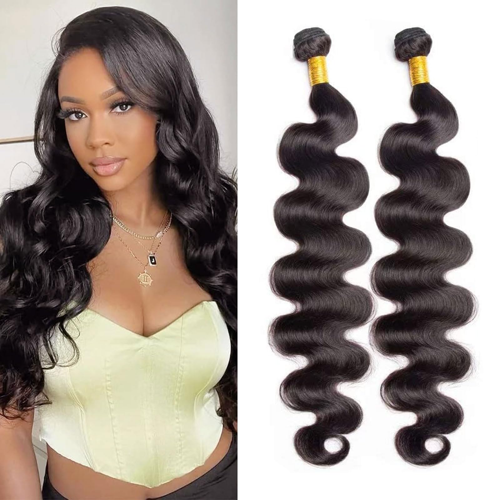 Huarisi 24 26 Inch Body Wave Bundles Human Hair Brazilian Wavy Weaves 2 Bundle 8a Unprocessed Long Hair Extensions 200g for Black Women Sew in Weaving — image 1