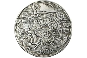 YIQILAFADA 1900 USA Skeleton Pirate Captain Punk Skull Retro HOBO Art Coin Souvenir Replica for Collection