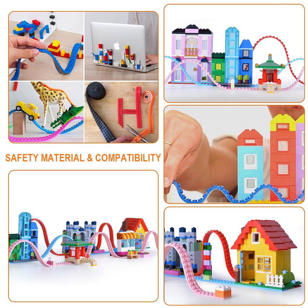 Block Tape for Lego Bricks with Self-Adhesive, Non-Toxic Reusable and Cuttable Compatible with Lego Block Toys and Major Brands Building Blocks, 2 Colors 3 ft of Each, Perfect DIY Gift for Kids and Adults