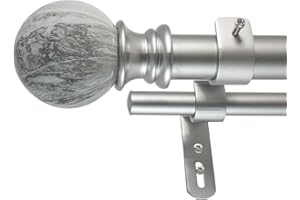 Decopolitan 30023-AS36 MARBLE BALL DOUBLE CURTAIN ROD SET, 36 to 72-Inches, Antique Silver