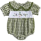 Giraropa Newborn Baby Girl Clothes Summer Smocked Bubble Romper Bodysuit Embroidery Short Sleeve Onesie Cute Infant Outfits