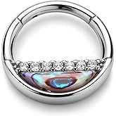 BodyBonita 16G Green Shell Septum Rings Jewelry - 316L Surgical Steel Nose Rings Hoops Clicker CZ Septum Jewelry Nose Piercings Helix Tragus Rook Daith Earrings for Women Men Silver 8mm