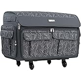 Everything Mary XXL Rolling Sewing Machine Case – Grey Floral Craft Bag with 4 Wheels – Compatible with Brother, Singer & Babylock Embroidery Machines – Durable Storage