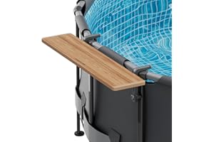 POOLHACKER 【2024 Newest】 Pool Bar, Wood-Plastic Swim Up Bar Exclusively for Above-Ground Round Pools. Height Adjustable Patio Poolside Table Easy Maintenance, Weather Resistant 47×11in Tabletop (Wood-Plastic)