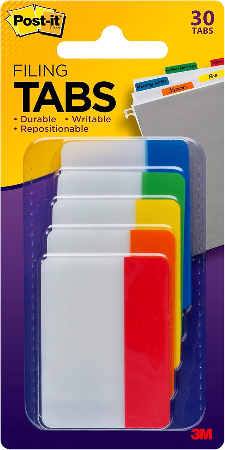 Post-it Tabs, 2 in, Solid, Assorted Colors, 6 Tabs/Color, 5 Colors, 30 Tabs/Pack (686-ROYGB) : Office Products