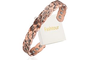 Fashtour Pure Copper Magnetic Therapy Bracelet, Classic Adjustable Cuff Bangle for Men & Women with 3800 Gauss Magnets for Ly
