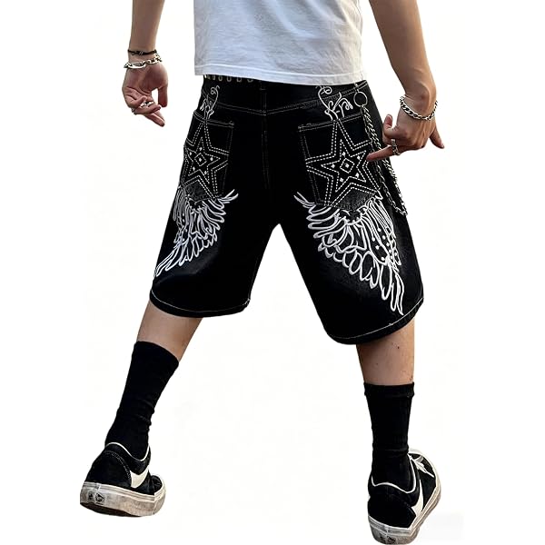 Jorts Men Y2K Gothic Jeans Shorts Streetwear Baggy Jorts Harajuku
